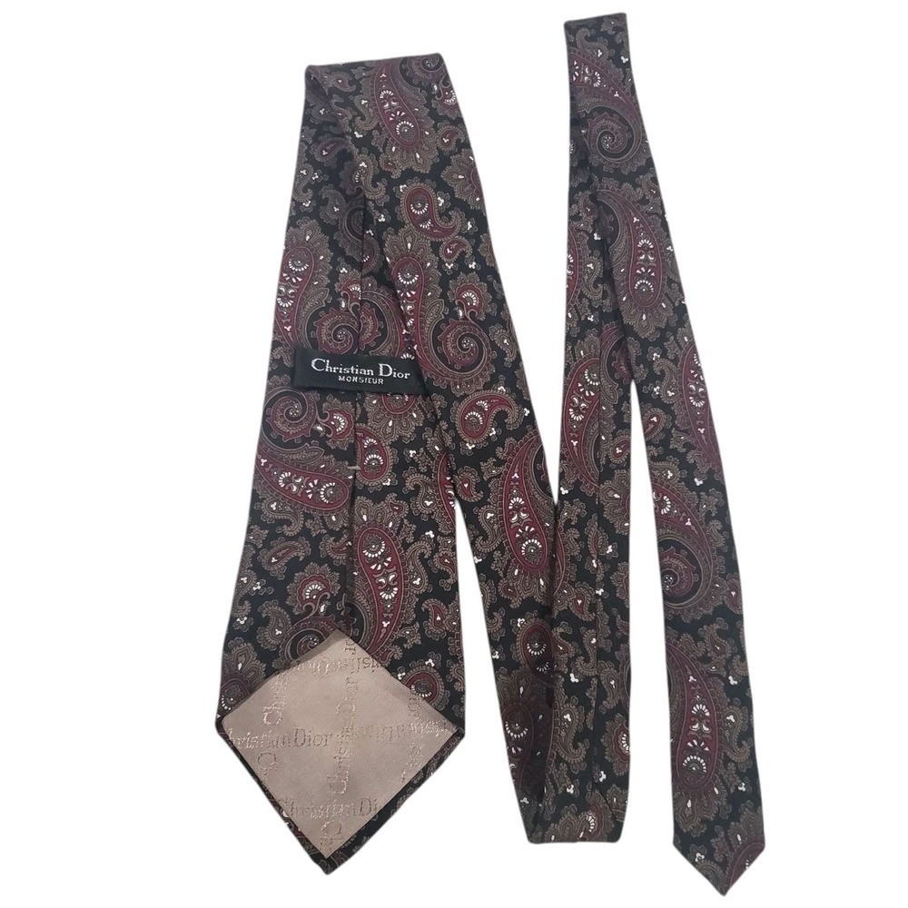 Christian Dior Mens Tie Necktie Designer Luxury Black Red Paisley Italian Silk